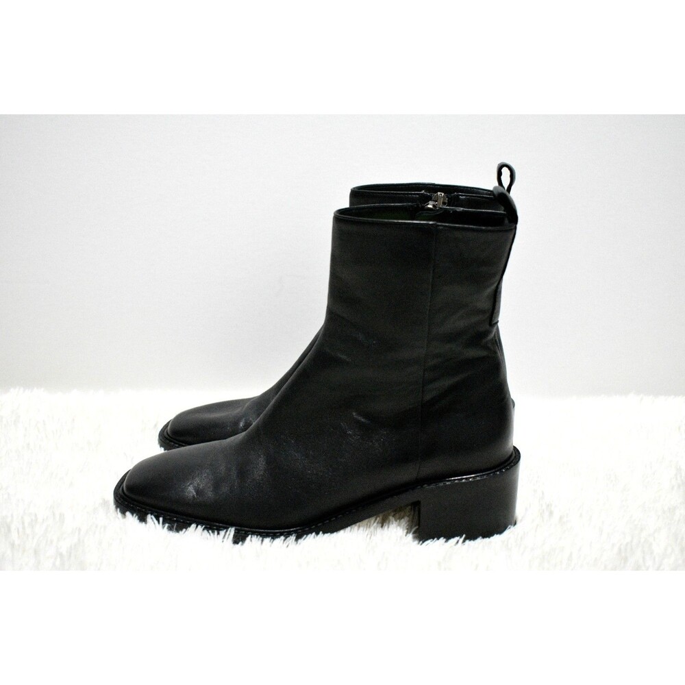 Everlane The City Boot $278 Black Leather Sz 7 Women Side Zip Block Heel Ankle